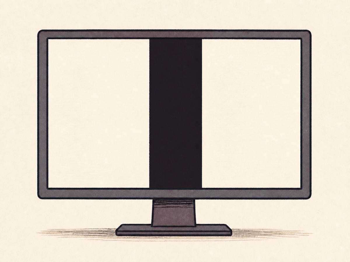 Cartoon monitor with an opaque black mask covering the damaged vertical strip