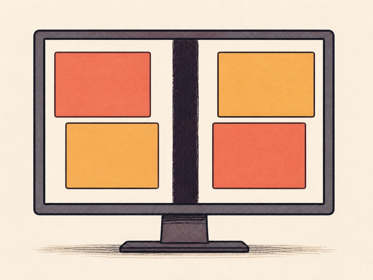 Cartoon monitor with ordinary windows arranged in the usable space beside the damaged strip